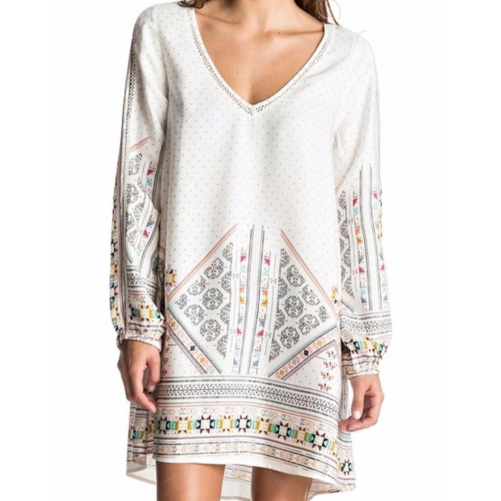 Roxy April Morning Cream Bohemian Long Sleeve Mini Dress / Size Small